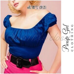 Pinup Couture PUG Peasant Top in Dark Royal Blue Cotton Sateen 3X